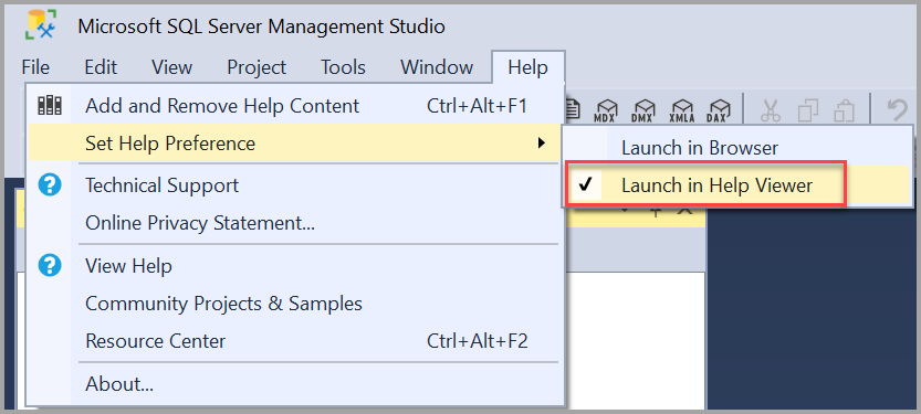 Screenshot of Launch in Help Viewer.