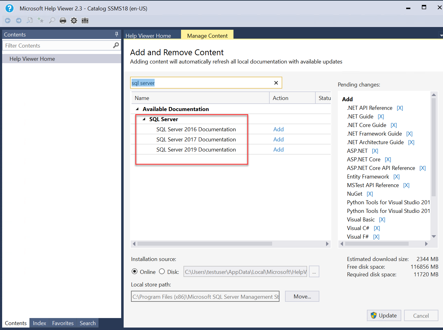 Screenshot of SQL Server books search.
