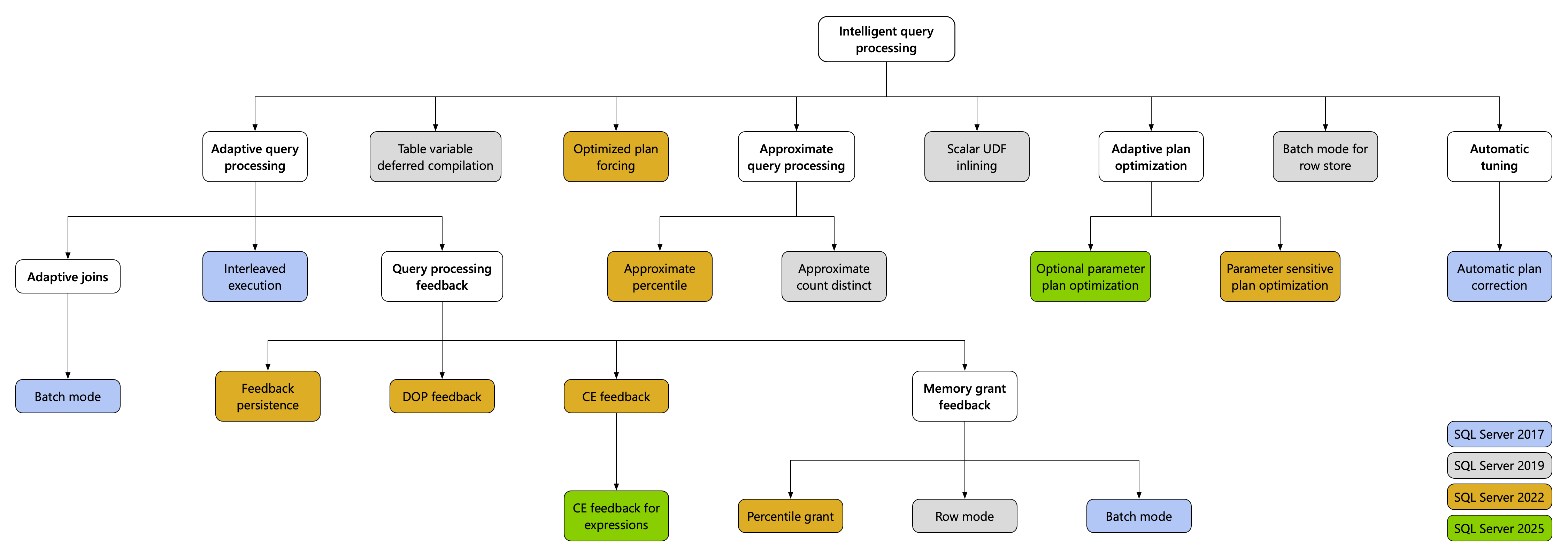 Screenshot of Chart representing the features in the intelligent query processing family.