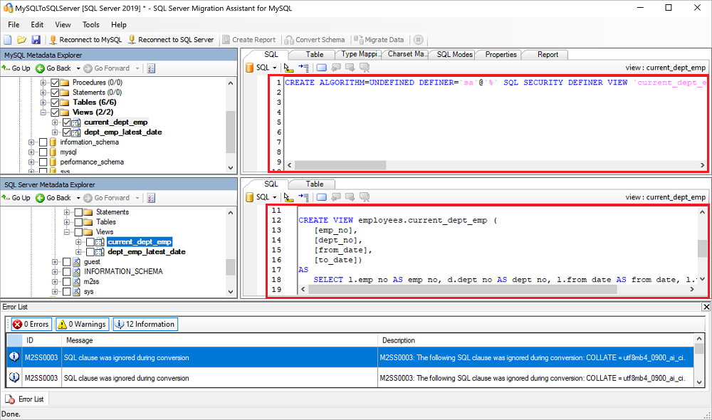Screenshot that shows comparing and reviewing converted code.