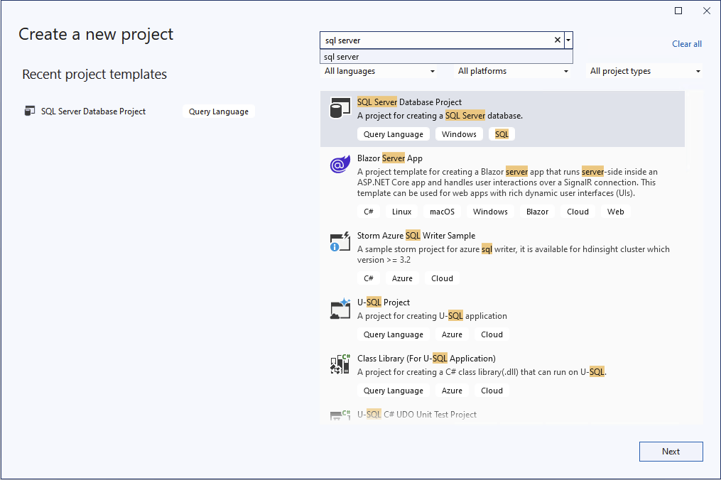 Screenshot of New project dialog.