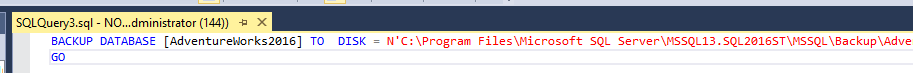 Screenshot of Script database backup--review T-SQL.