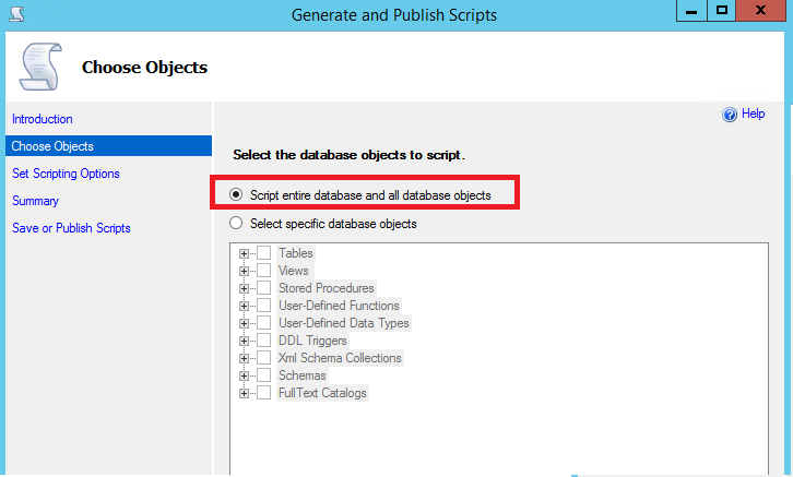 Screenshot of Generate scripts for objects.