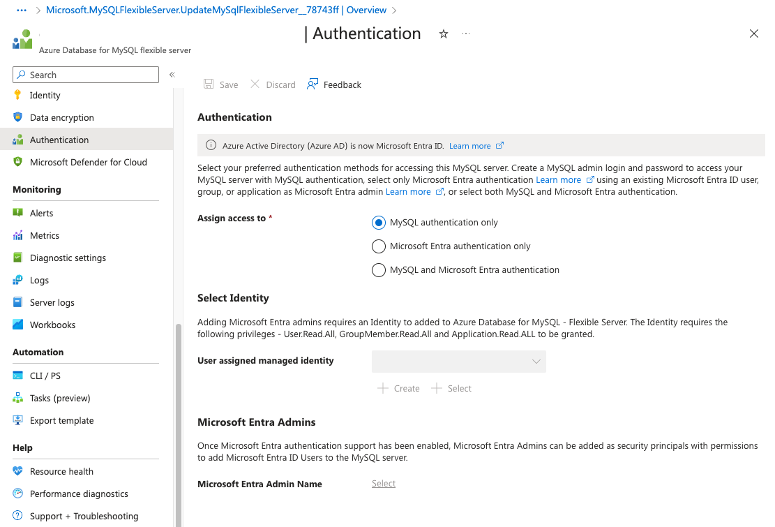 Screenshot of the Microsoft Entra ID configuration.