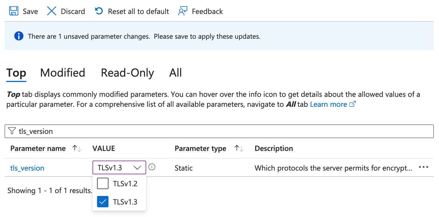 Screenshot of server-parameters-tls-version.