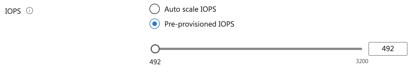 Screenshot of settings panel to add additional pre-provisioned IOPS.