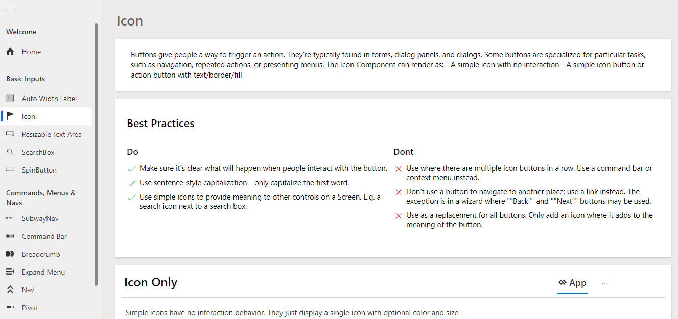 Screenshot of the icon basic input components.