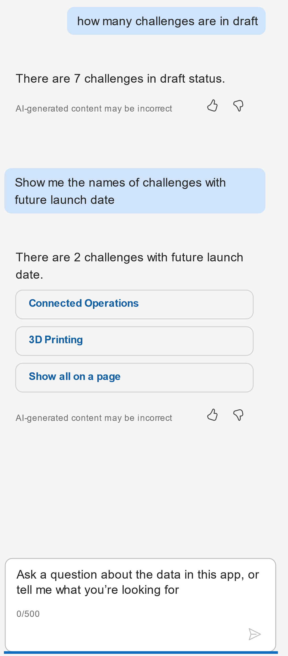 Screenshot of the Copilot user prompt and response.