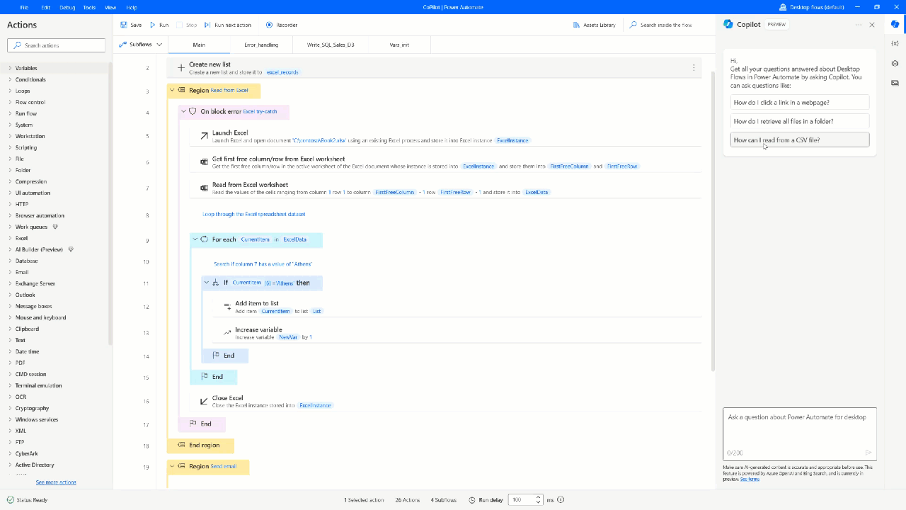Demonstration of the copilot answering a user's question from the designer.