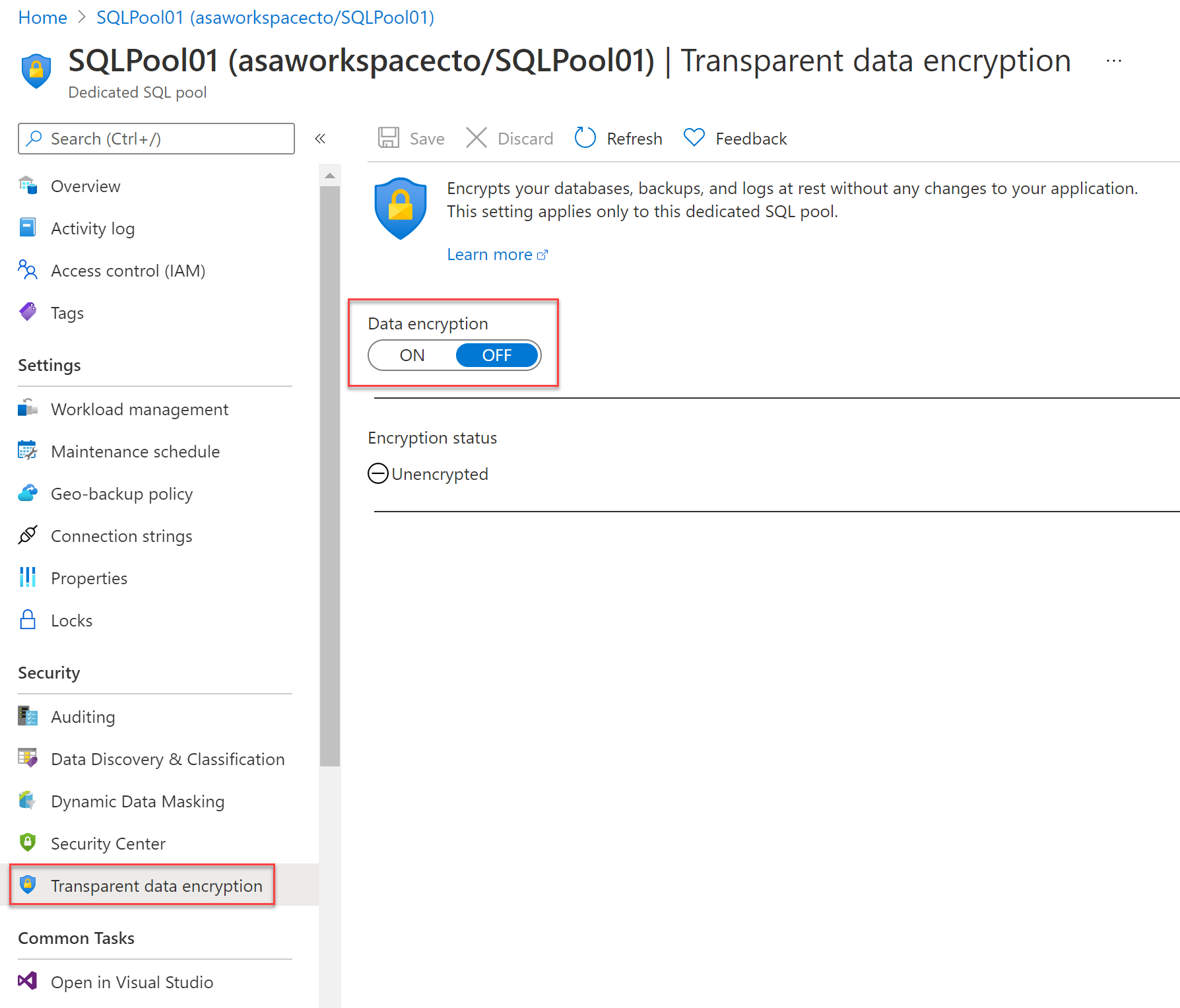 Transparent Data Encryption SQL Pool in Azure Synapse Analytics
