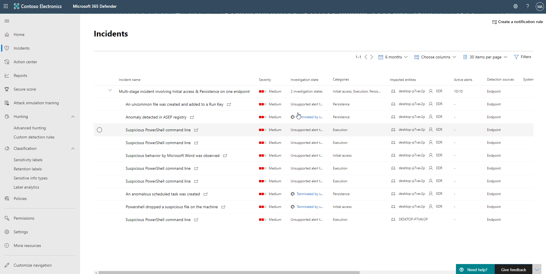 Screen shot of Related Incident records.