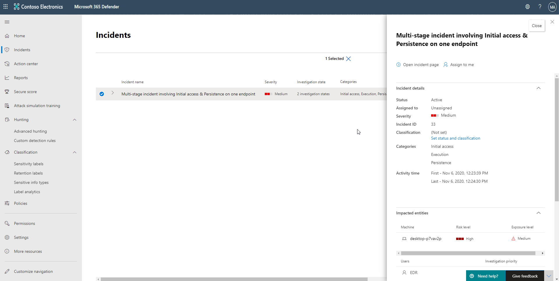 Screen shot of Incidents details window.