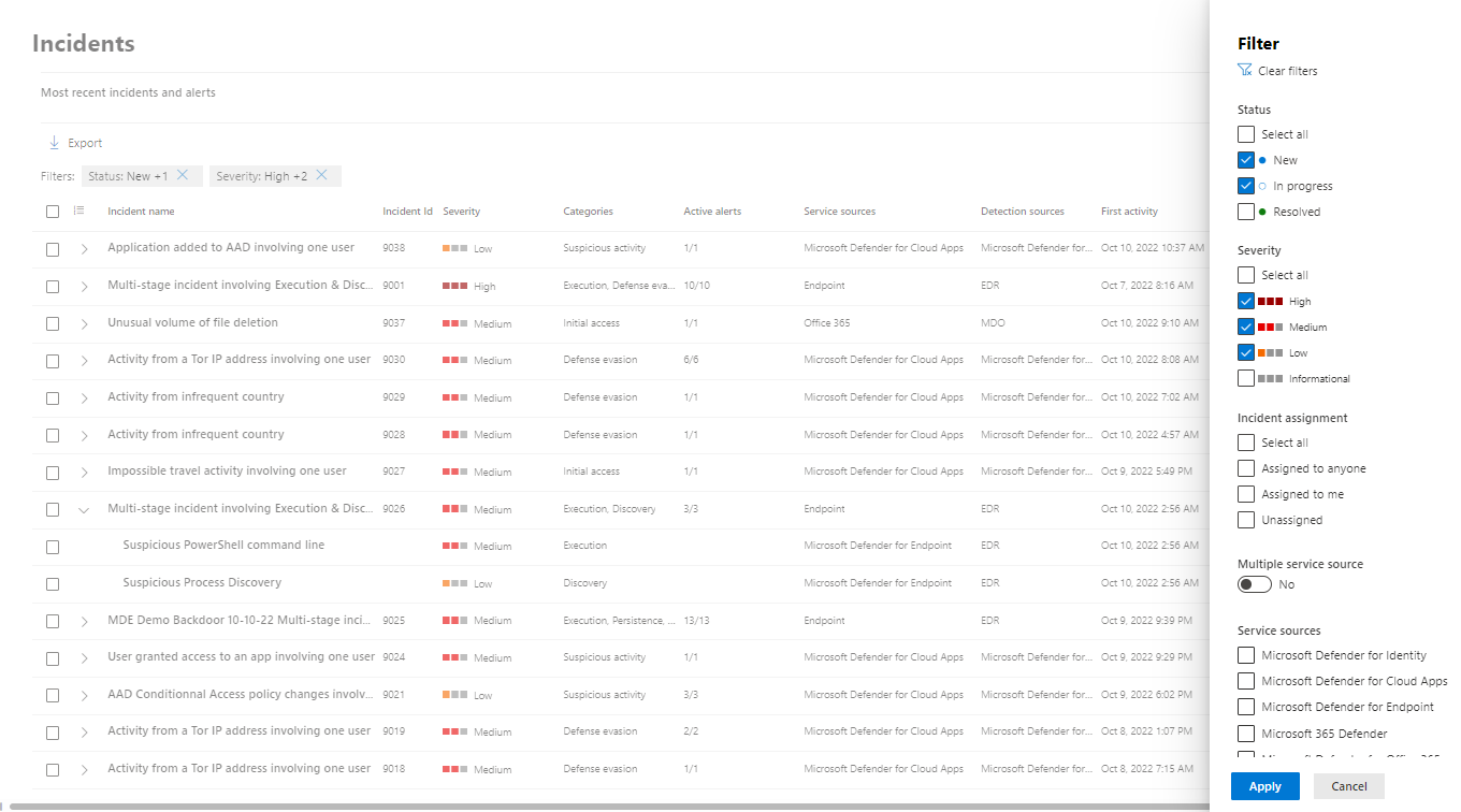 Screen shot of the Microsoft Defender XDR Incident Queue.