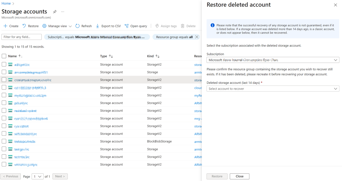 Screenshot that shows how to select the subscription.