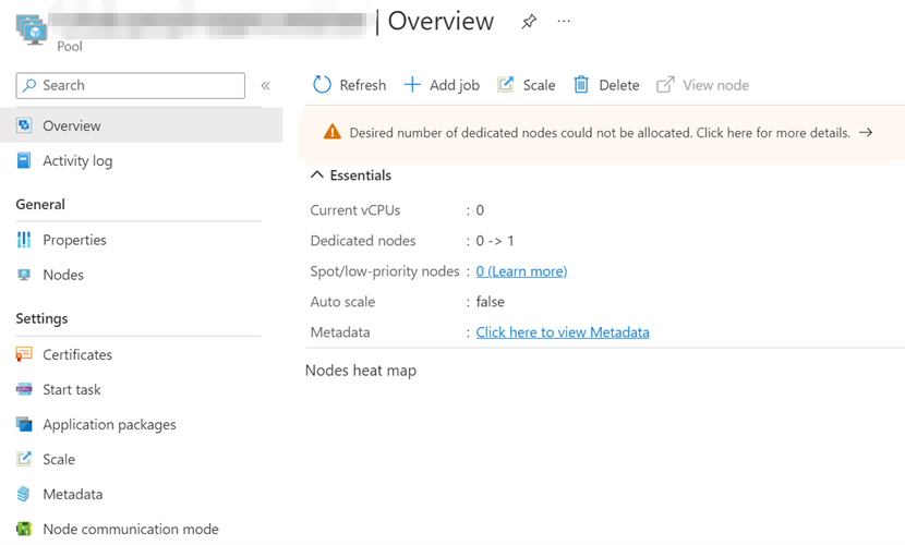 Screenshot of the allocation failure warning.