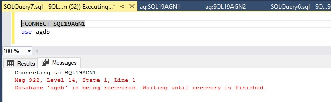 Screenshot shows that read-only and reporting workloads fail to access the secondary database with error 922.