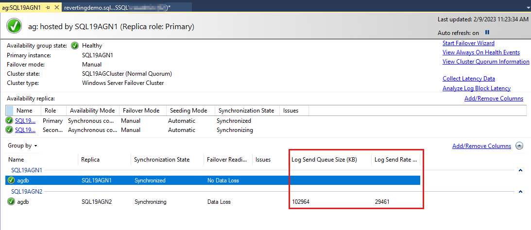 Screenshot showing how the Always On dashboard auto refreshes data every 60 seconds.