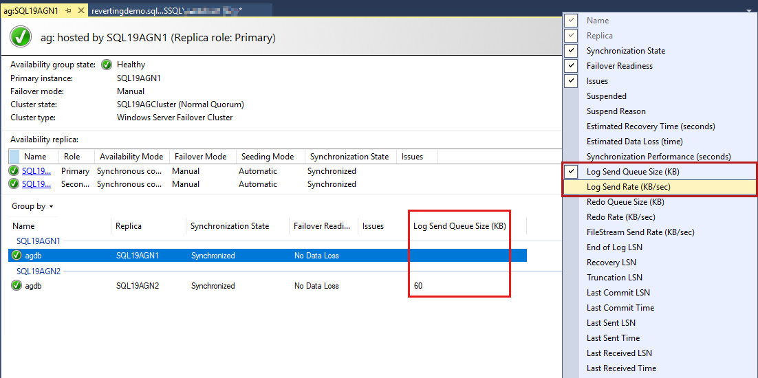 Screenshot that shows adding log send queue size.