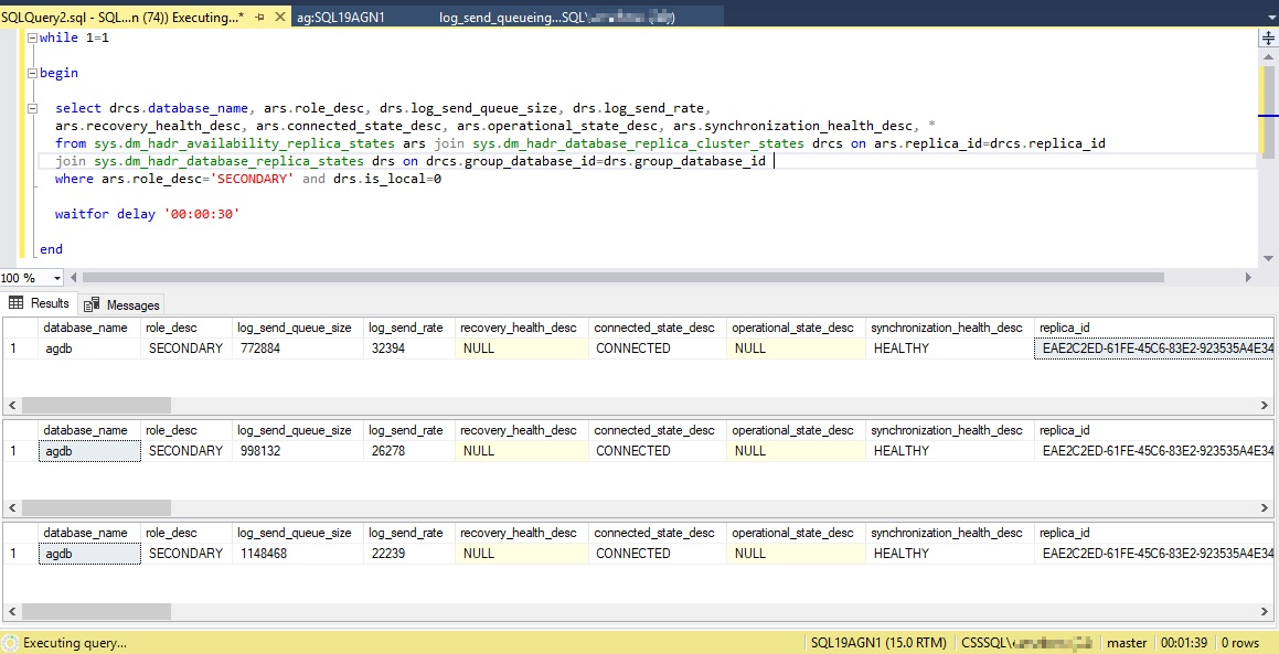 Screenshot showing how to monitor any trend in the log send queue size.