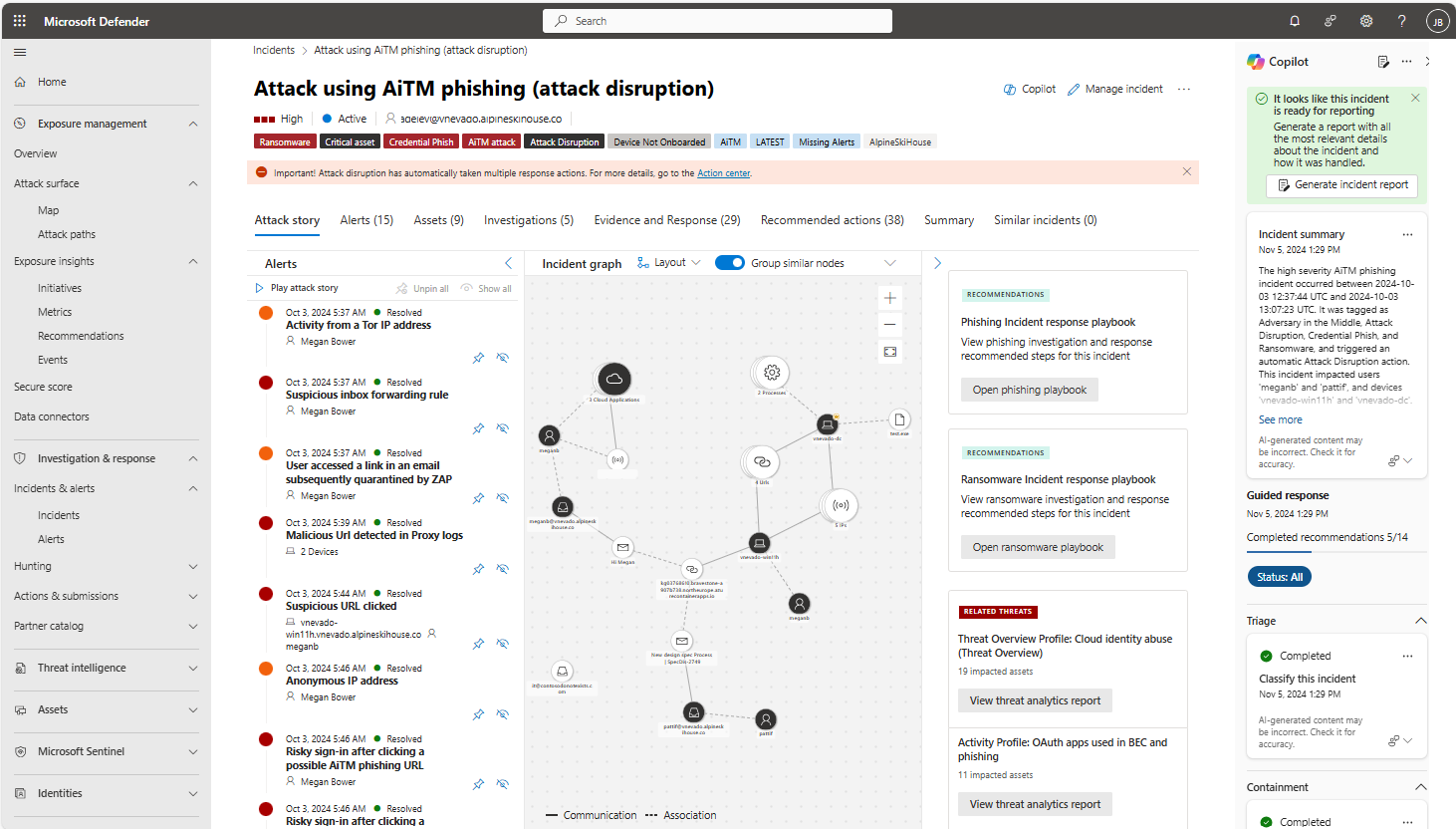 Screenshot of the incidents attack that triggered automatic attack disruption.