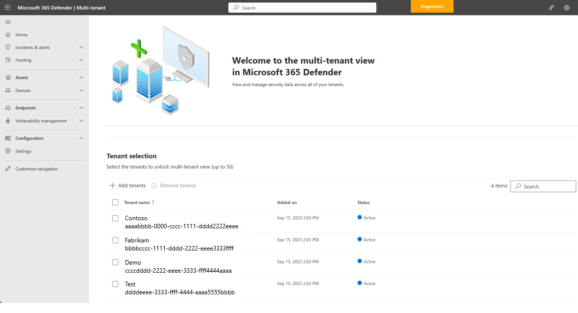 Screenshot of Microsoft Defender multitenant management.