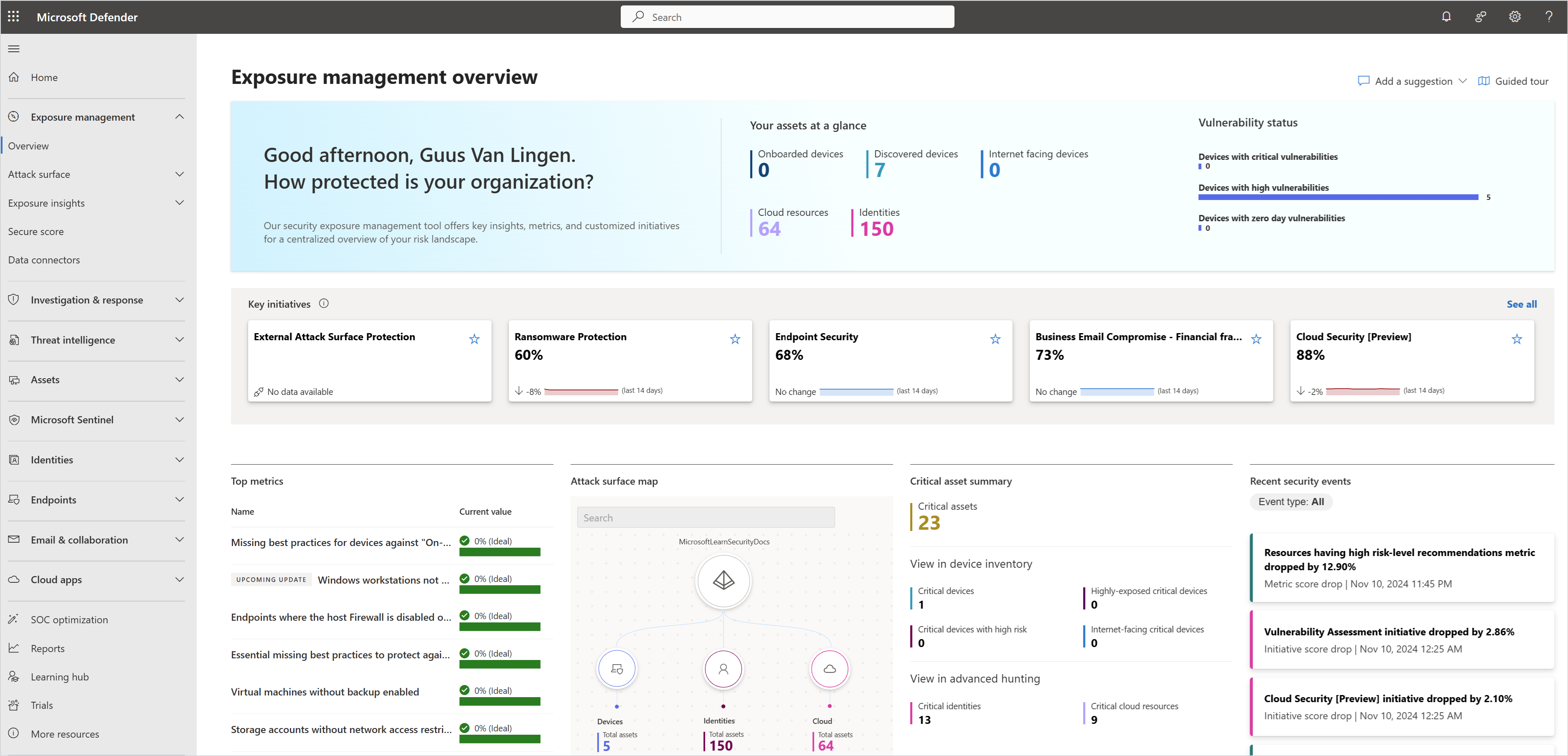 Screenshot of the Exposure Management page in the Microsoft Defender portal