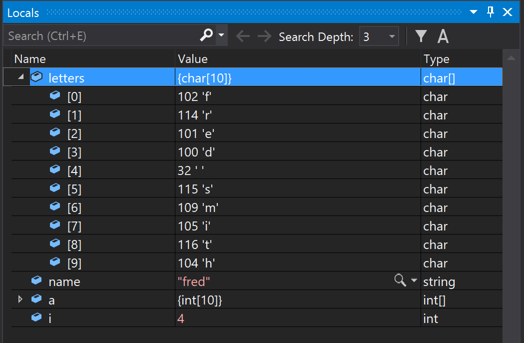Locals Window Screenshot of the Locals Window in Visual Studio.