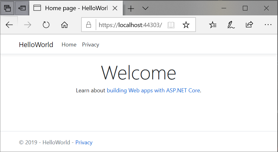 Screenshot shows the Home page for the web app in the browser window.