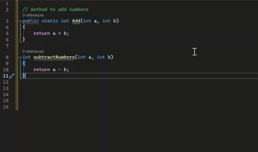 Animated screenshot that shows the use of the GitHub Copilot completions in Visual Studio.