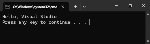 Screenshot that shows the console window with output for the running program in Visual Studio.