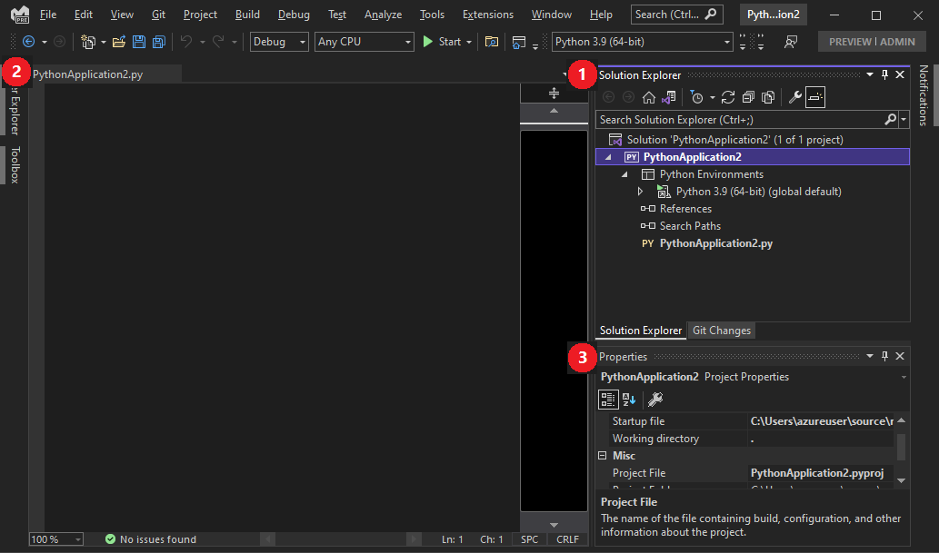 Screenshot showing the new project open in Visual Studio 2022.