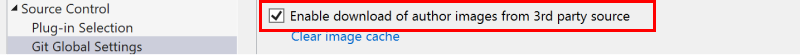 Screenshot showing checkbox to enable download of author images from third-party source in the Options dialog box.