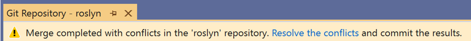 The 'Merge completed with conflicts' message in Visual Studio