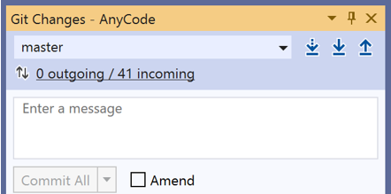The Git Changes window that shows the indicator drop-down UI element in Visual Studio
