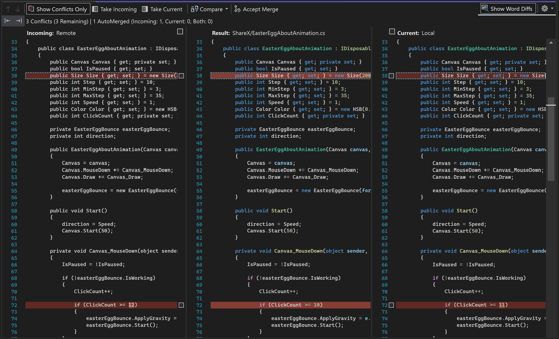 Screenshot of vertical view in the Merge Editor user interface.
