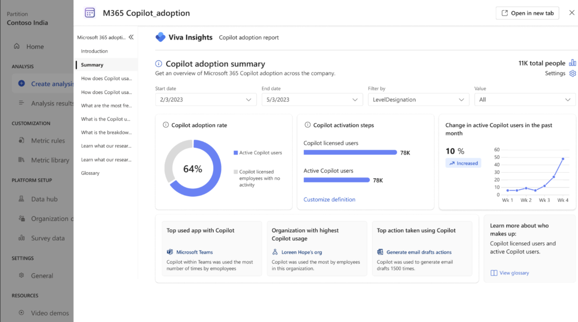 Screenshot that shows how to view the report's insights.