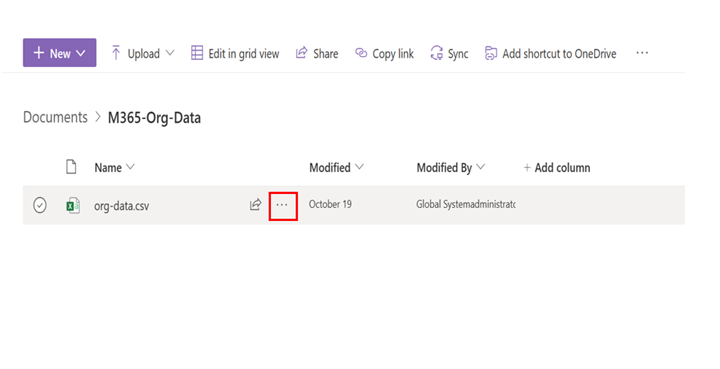 A screenshot shows the ellipses option next to a file in a SharePoint library.