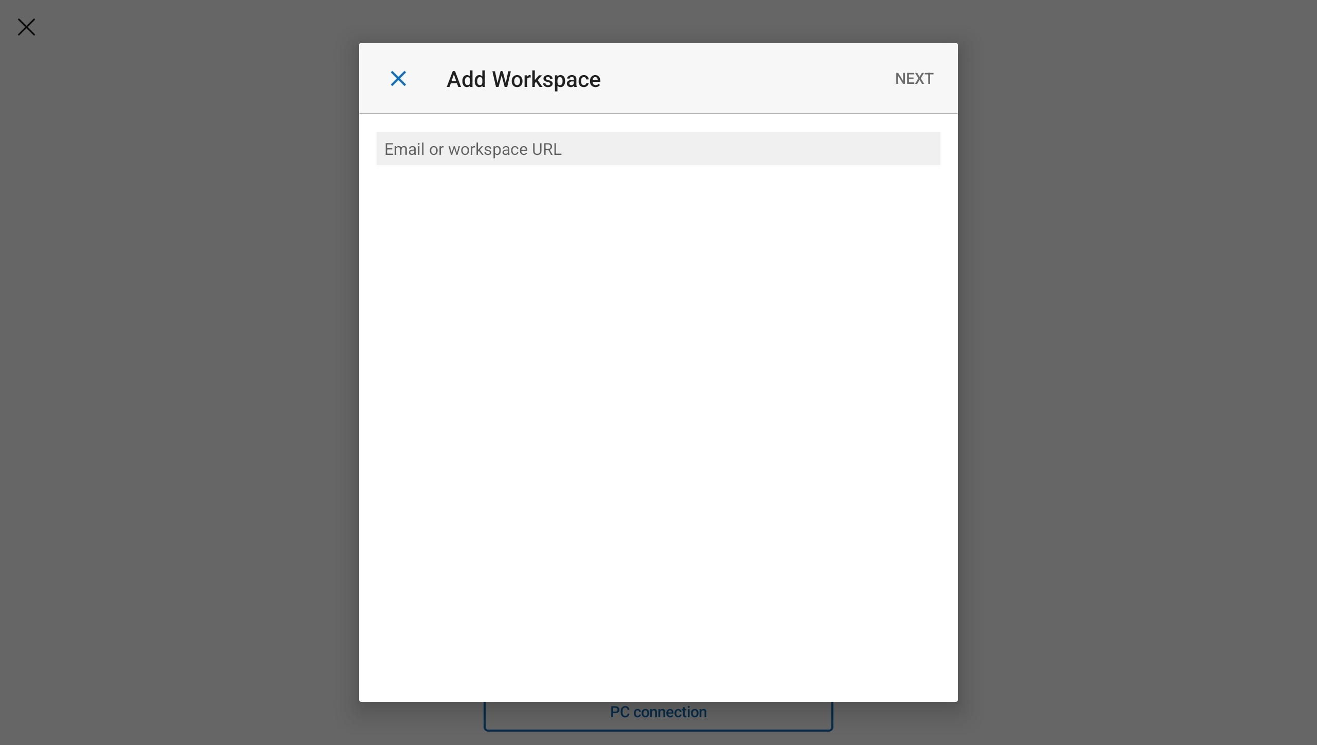 A screenshot showing the add workspace dialog for Windows App on Android with Azure Virtual Desktop.