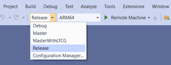 Screenshot showing compilation options in Visual Studio