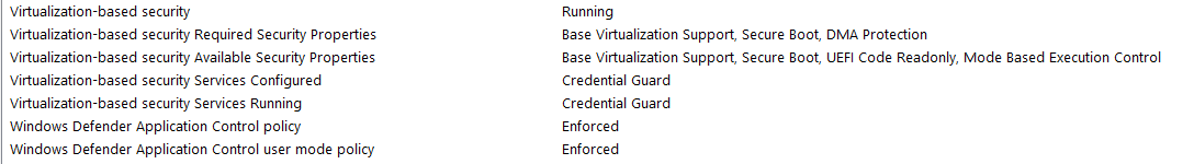 Virtualization-based security features in the System Summary of System Information.