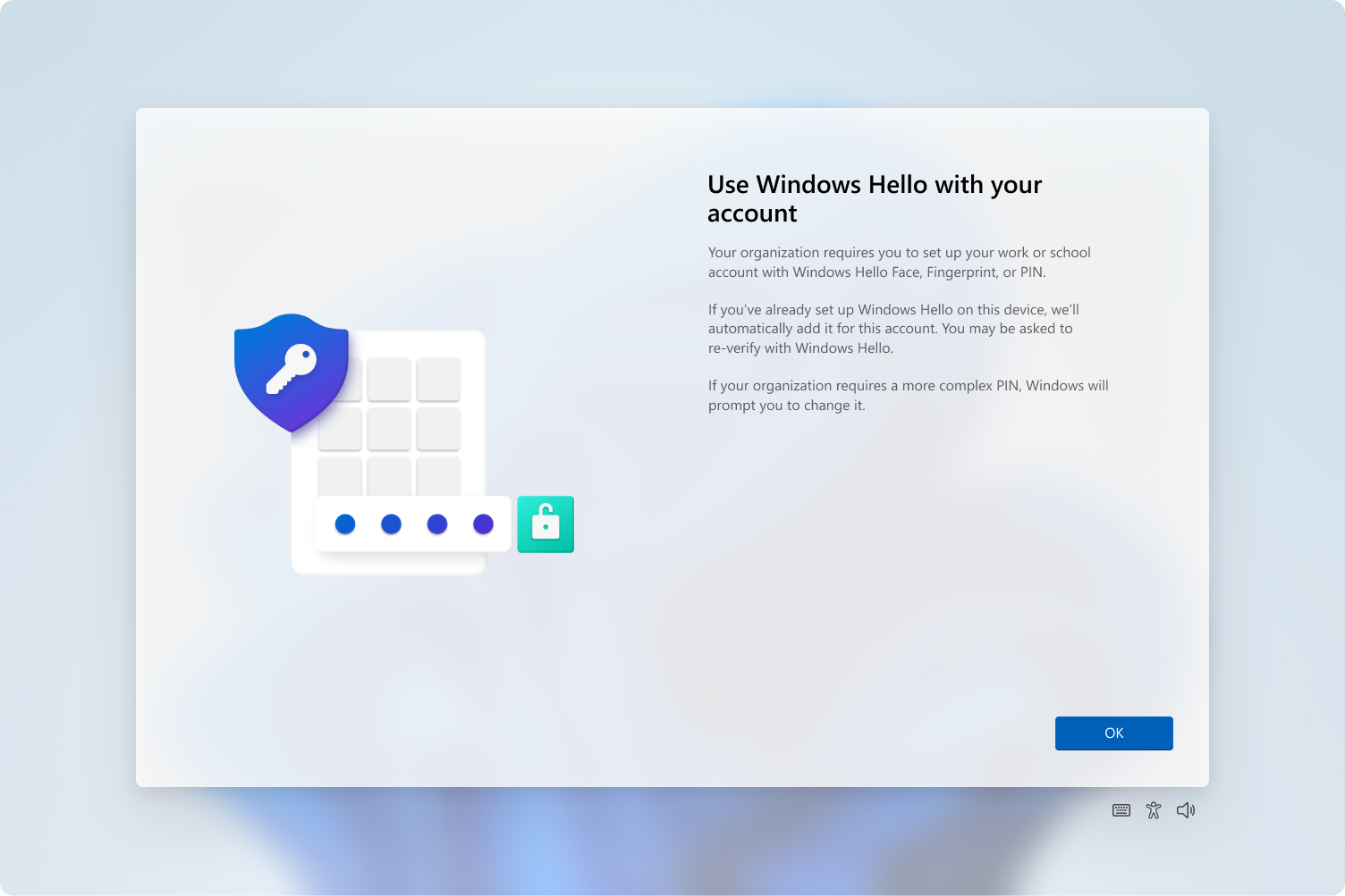Screenshot of the Cloud Experience Host prompting the user to provision Windows Hello.