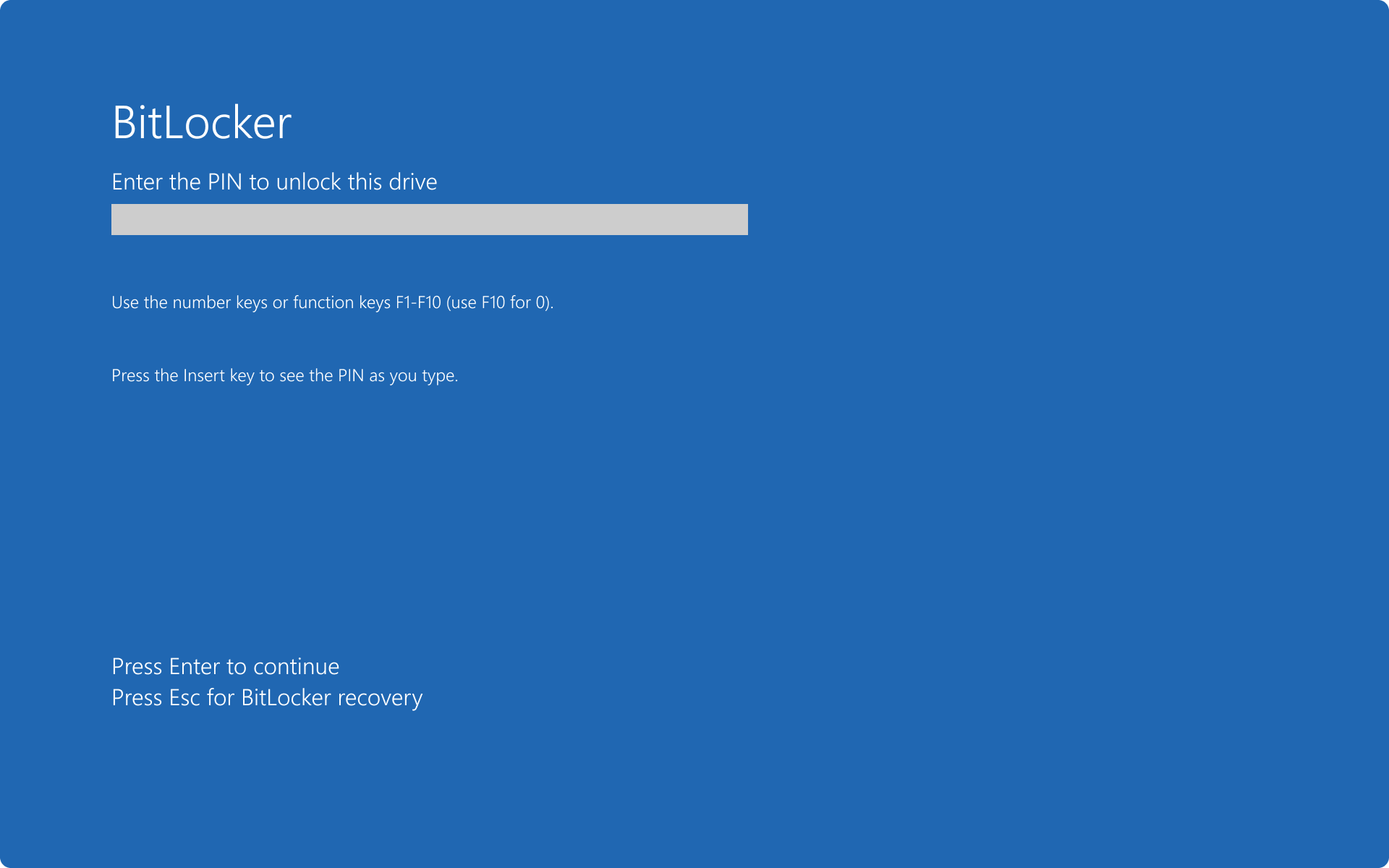 Screenshot of the BitLocker preboot screen prompting to enter a PIN.