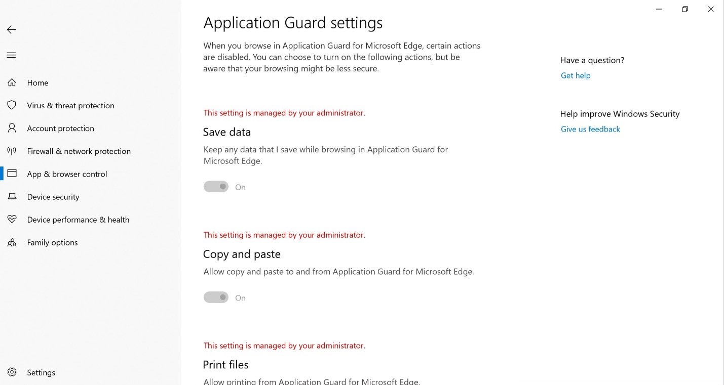 view settings view WDAG settings.