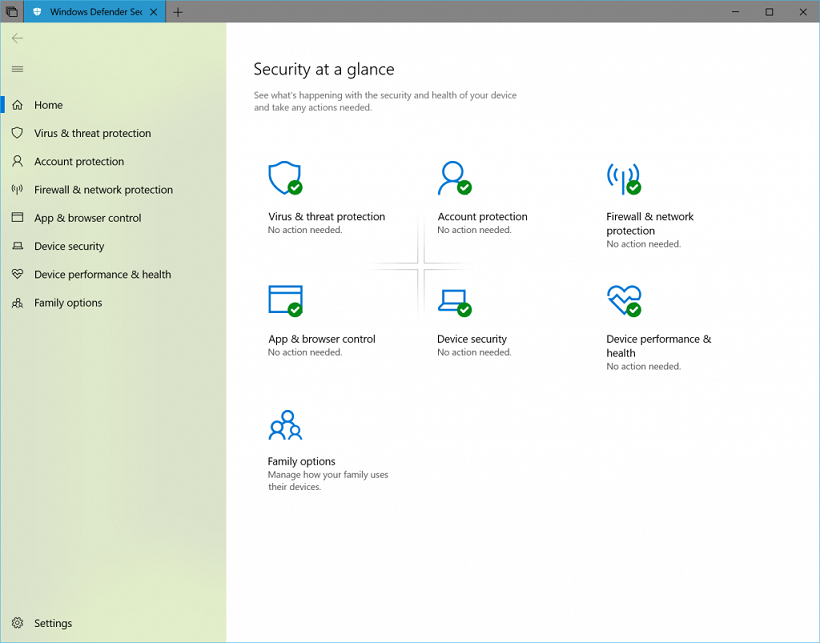 Windows Security Center alt text.