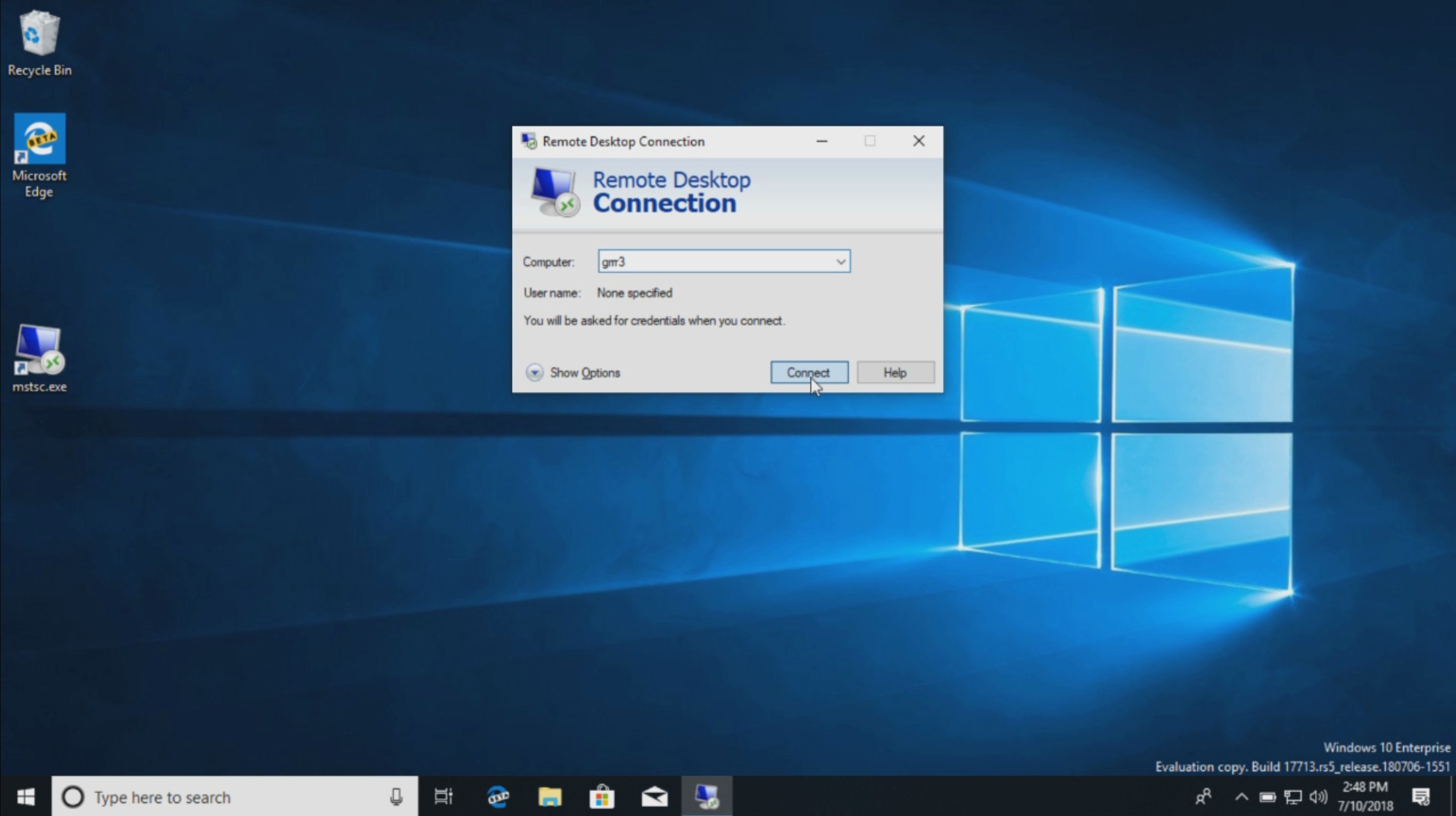 Windows Hello personal Remote Desktop Connection.