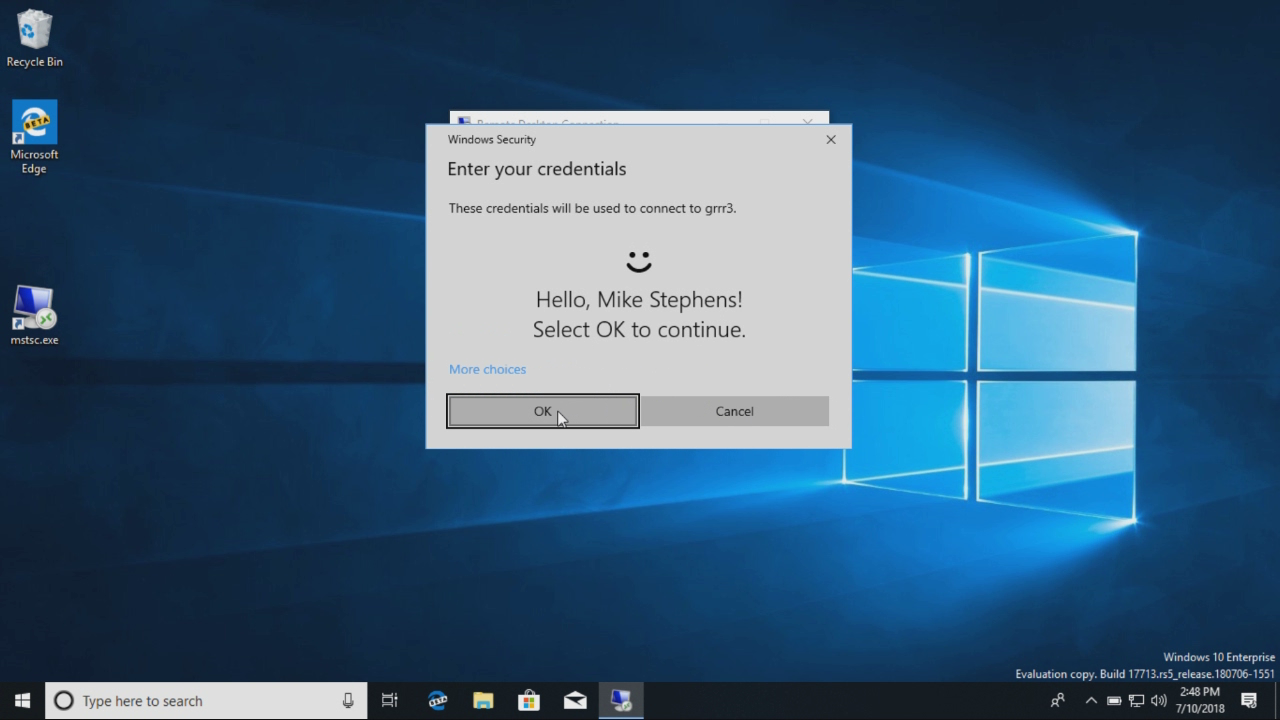 Windows Hello Enter your credentials for Windows Hello.