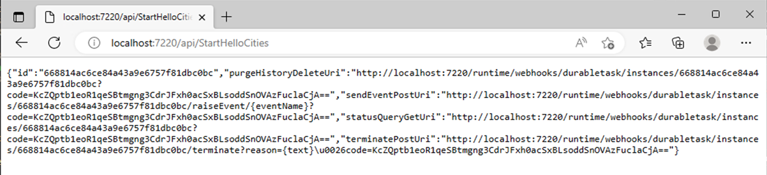 Schermopname van het browservenster met statusQueryGetUri gemarkeerd.