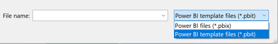 Schermopname van het type Power BI-sjabloonbestanden dat wordt weergegeven in het dialoogvenster Openen