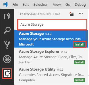 De Azure Storage-extensie installeren in VS Code