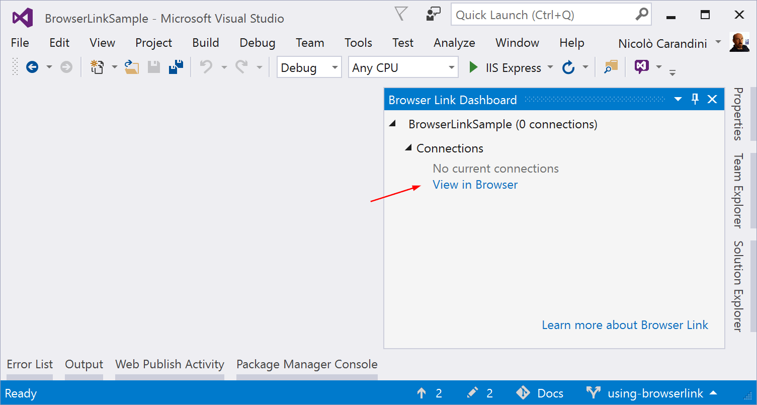 Browserlink dashboard geen verbindingen